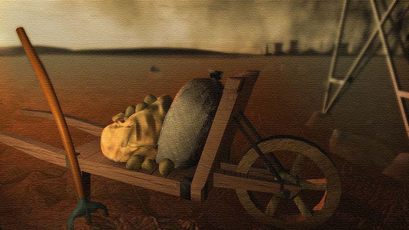 Brouette 3D dans un champs agricole nucléaire